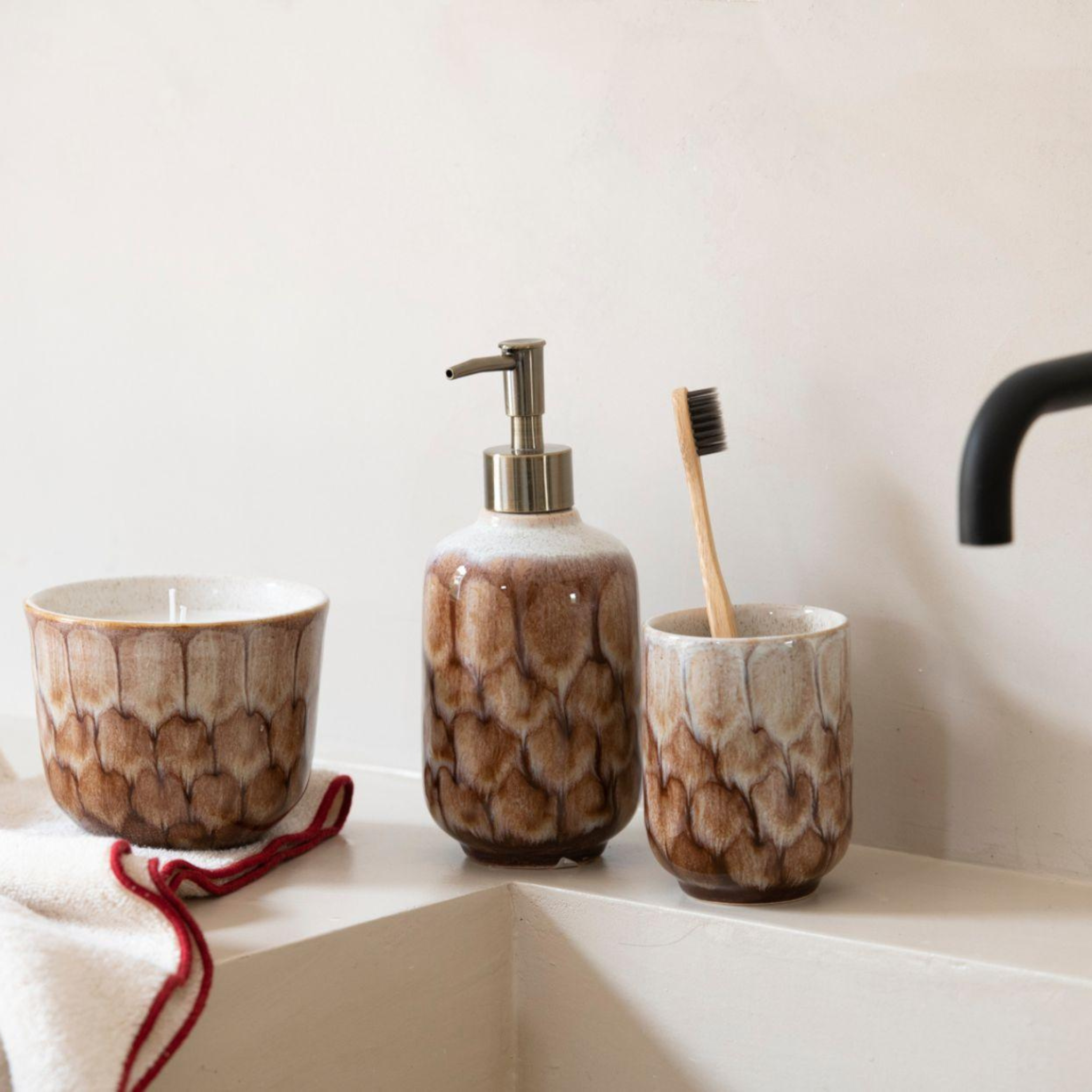 Andrea House Baño distributeur savon céramique marron