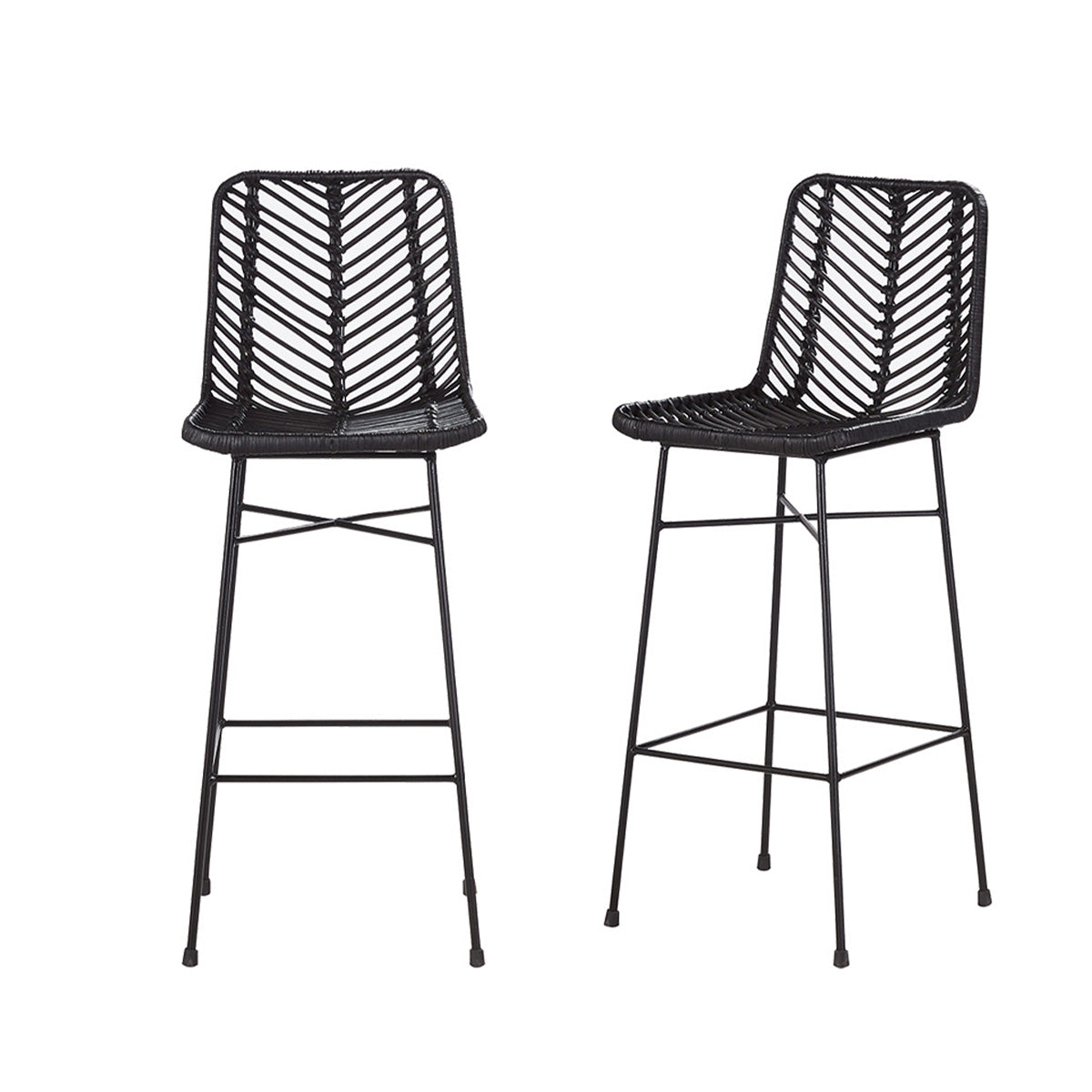 Berah Getah lot 2 tabourets de bar rotin noir métal