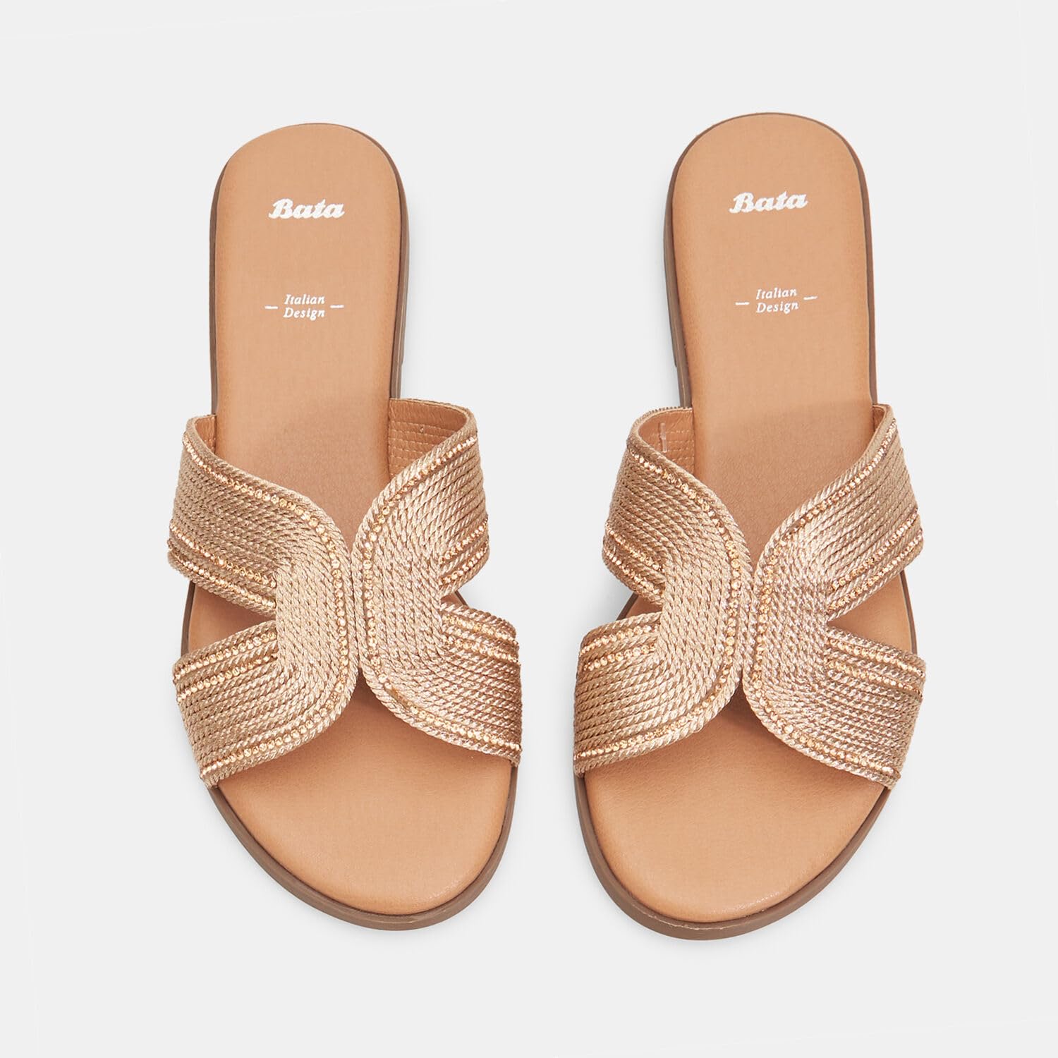 Bata Sandales Femme Mules Tressées Strass Été Chic
