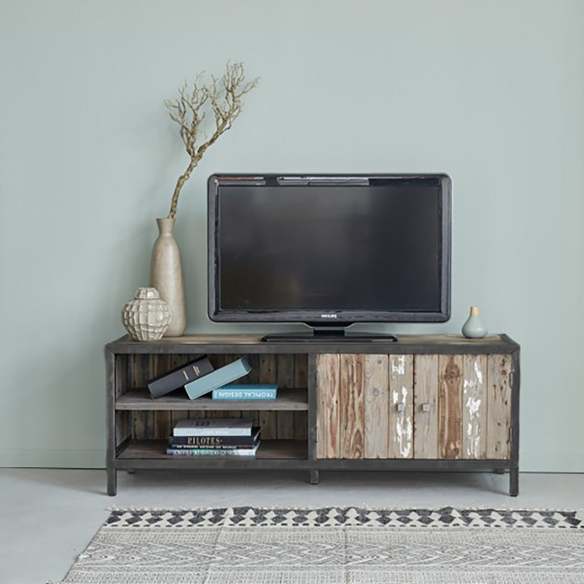 Berah Getah Indus meuble TV bois recyclé métal 150 cm