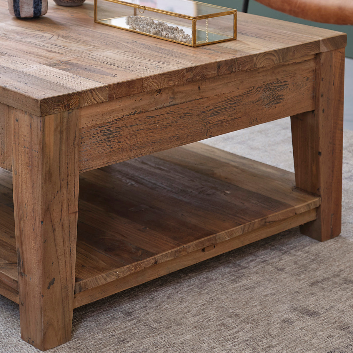 Berah Getah Cargo table basse teck recyclé 80 cm tiroir