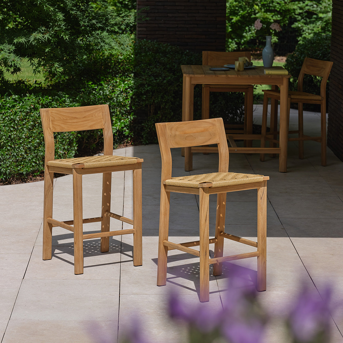 Berah Getah Piana Lot 2 chaises bar jardin teck rotin