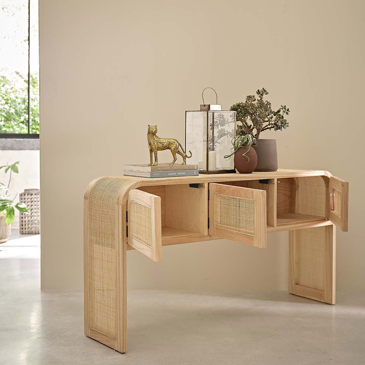 Berah Getah Maël console mindi cannage 140 cm 3 portes