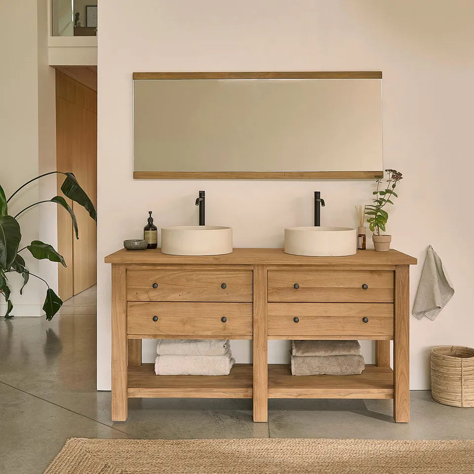 Berah Getah Salle de bain meuble teck 150 cm 4 tiroirs