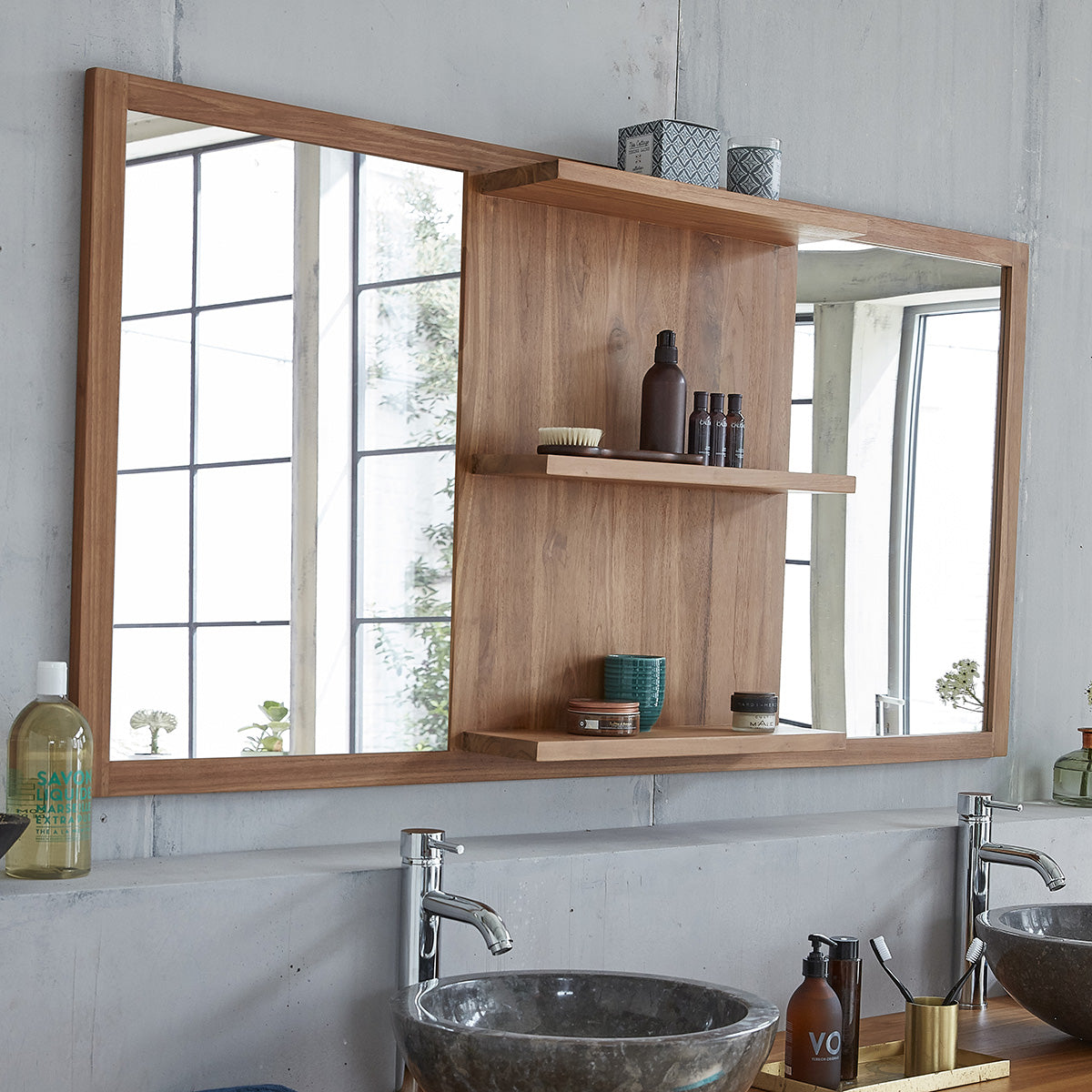 Berah Getah miroir teck rectangulaire 160x80 cm rangement