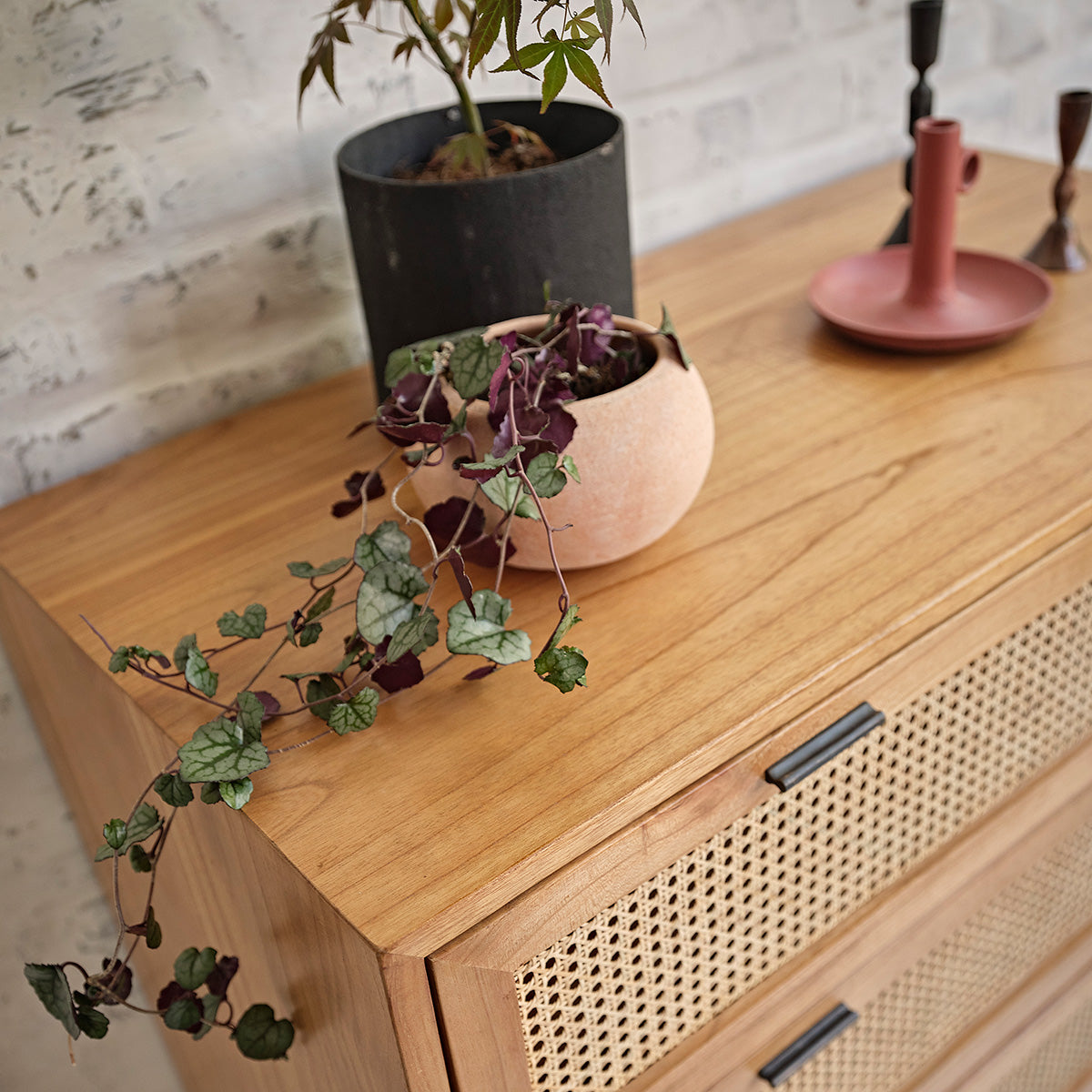 Berah Getah Alba commode mindi cannage 100 cm 3 tiroirs
