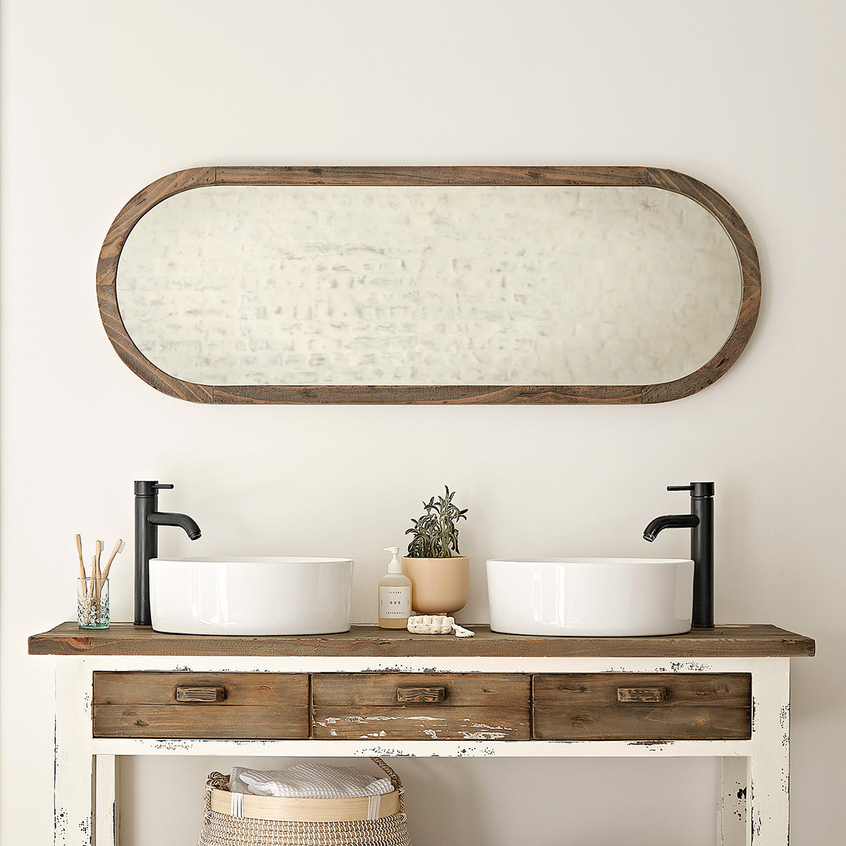 Berah Getah Sezanne Miroir ovale bois recyclé 140x50 cm