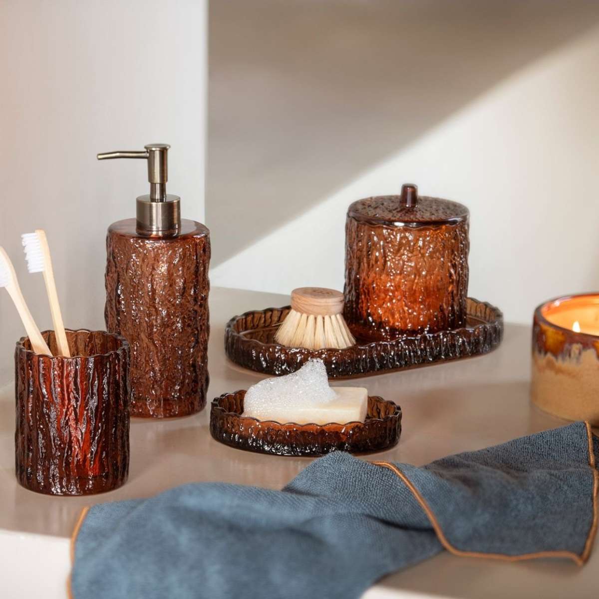 Andrea House Baño plateau salle de bain verre marron vintage