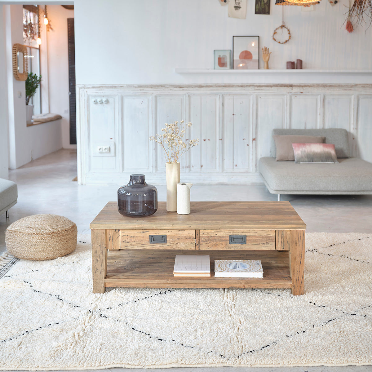 Berah Getah Cargo table basse teck recyclé 120 cm