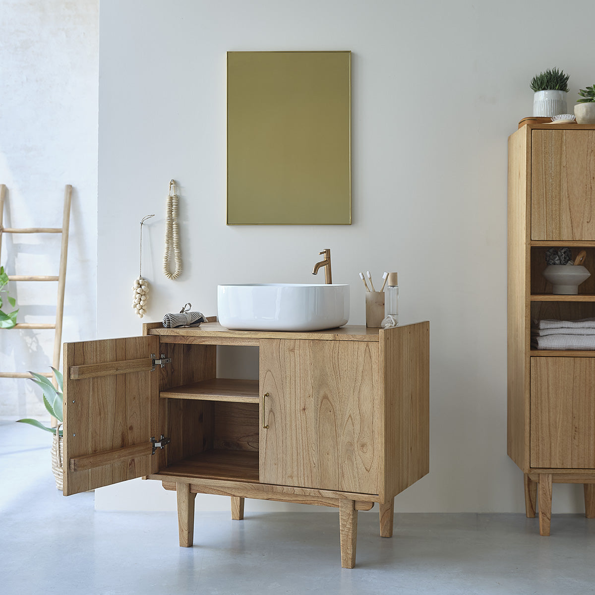 Berah Getah Fifties meuble sous vasque mindi 90 cm 2 portes