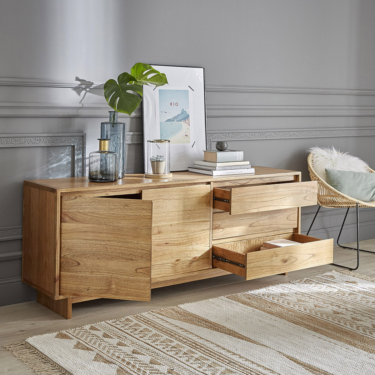 Berah Getah Tilo commode bois 180 cm naturelle