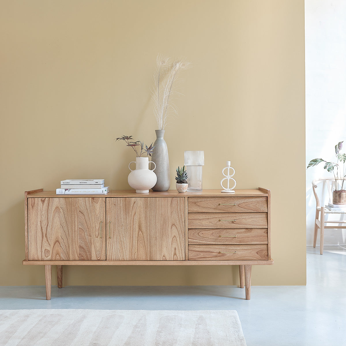 Berah Getah Suzanne commode mindi 175cm 2 portes 4 tiroirs