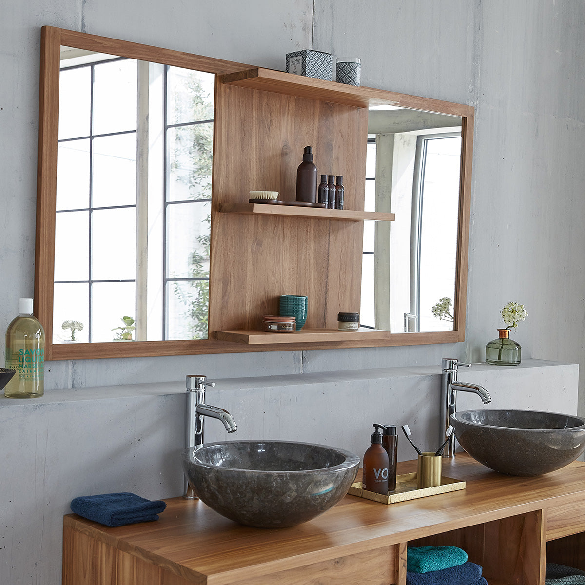 Berah Getah miroir teck rectangulaire 160x80 cm rangement