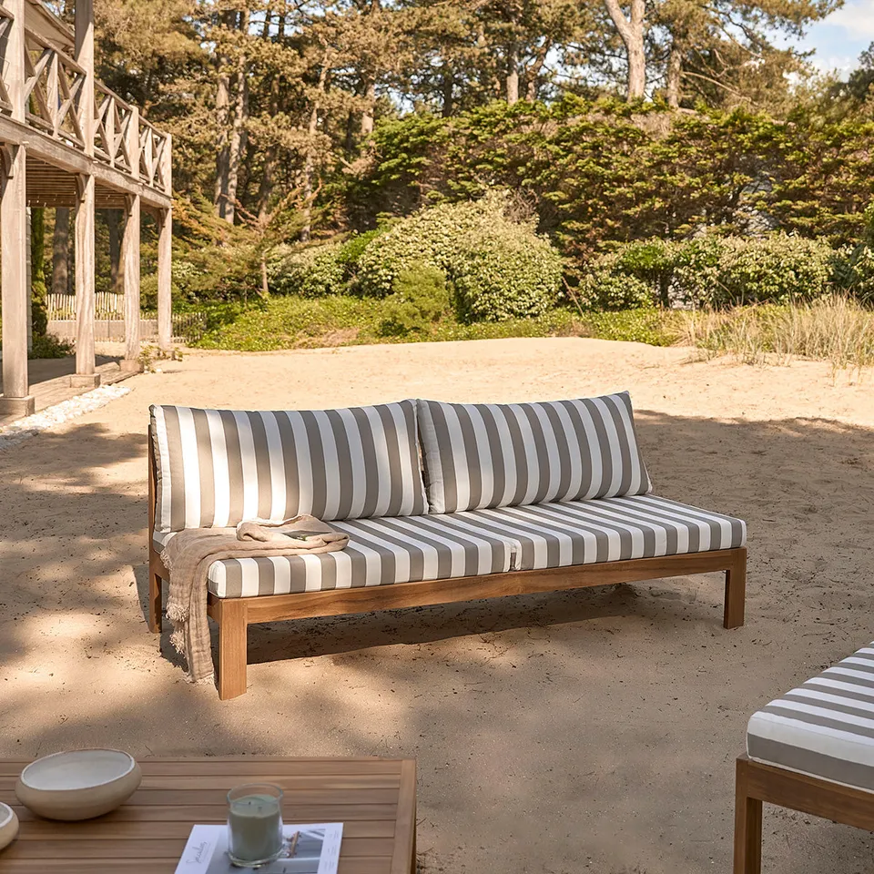 Berah Getah Palma canapé jardin teck rayé blanc taupe