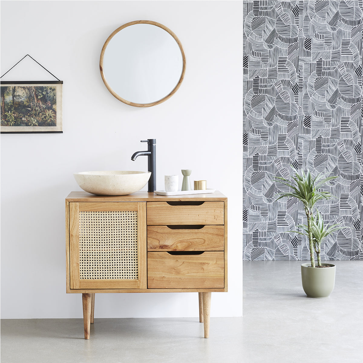 Berah Getah Salle de bain HANA meuble sous vasque cannage 85 cm