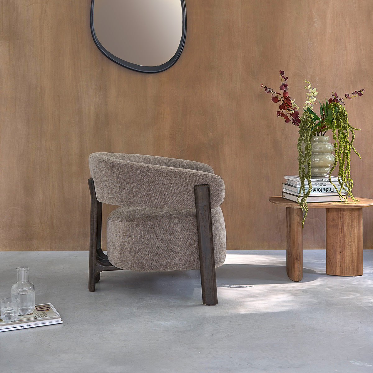 Berah Getah Salon Henri Fauteuil chêne chenille taupe