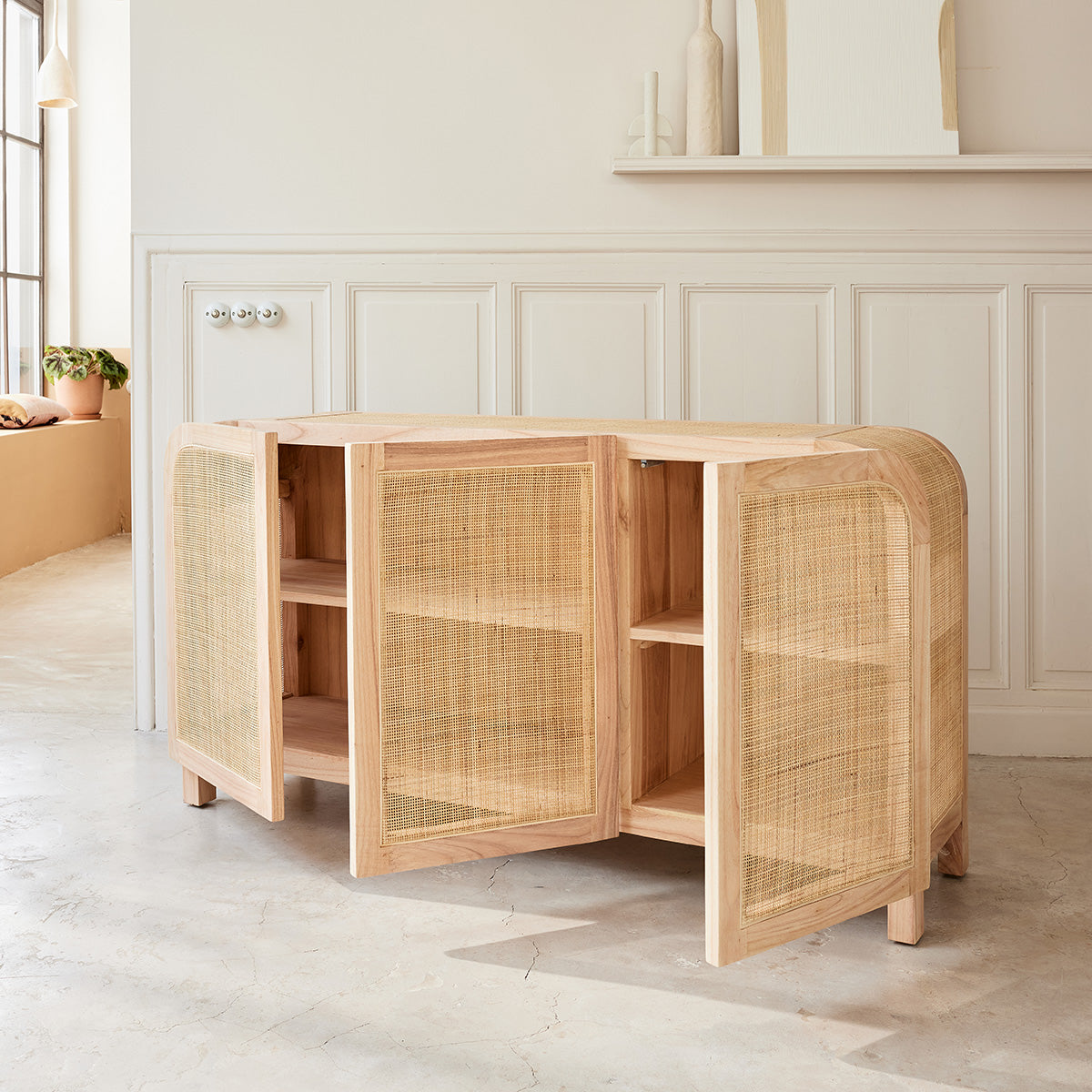 Berah Getah Maël buffet mindi 150 cm 3 portes cannage