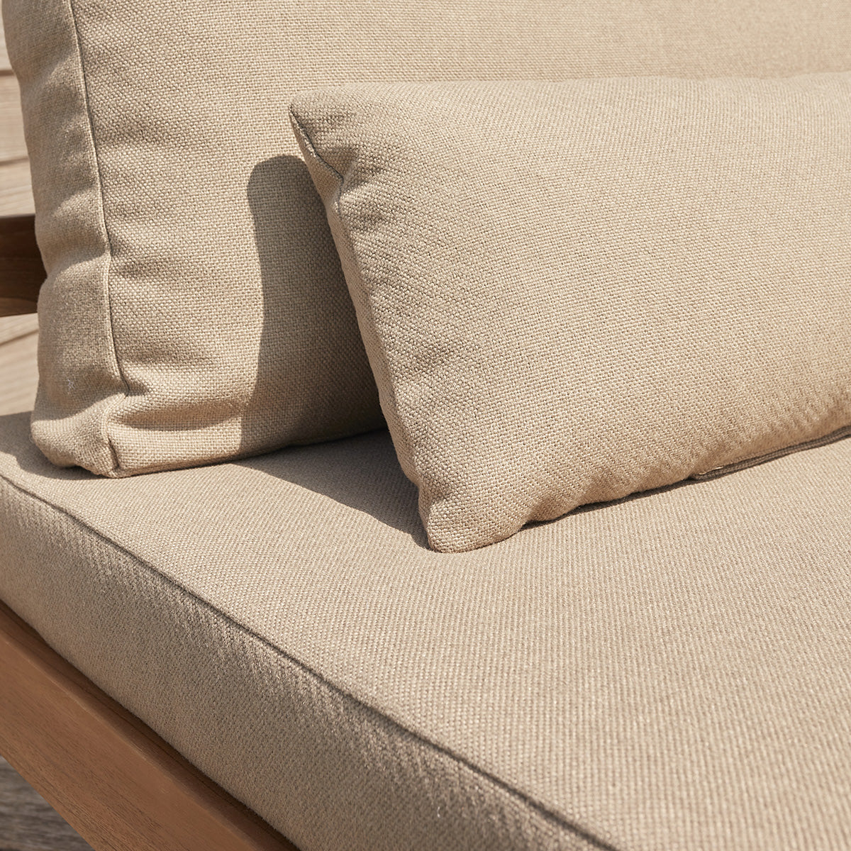 Berah Getah PALMA Salon jardin bas teck taupe coussins