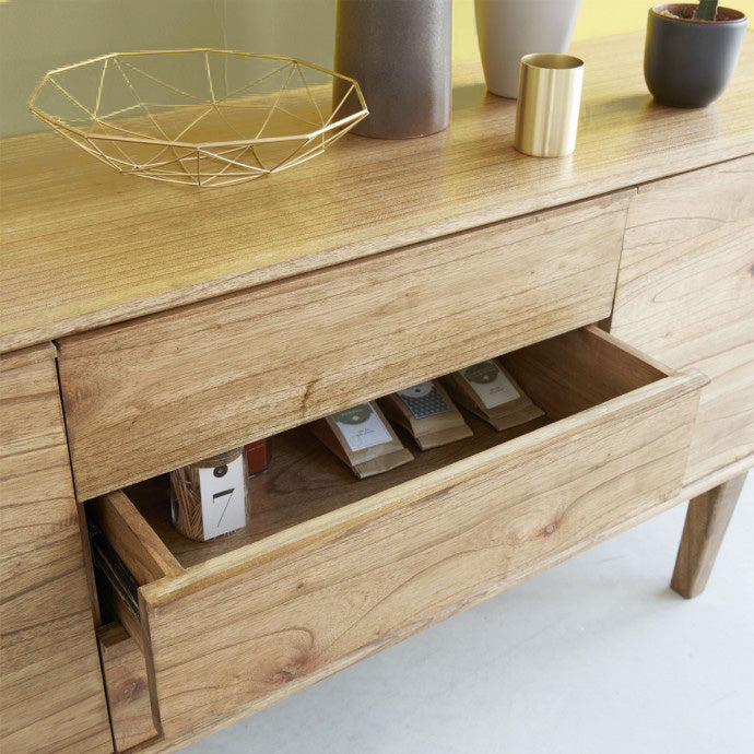 Berah Getah Fifties buffet bois 180 cm mindi 3 tiroirs