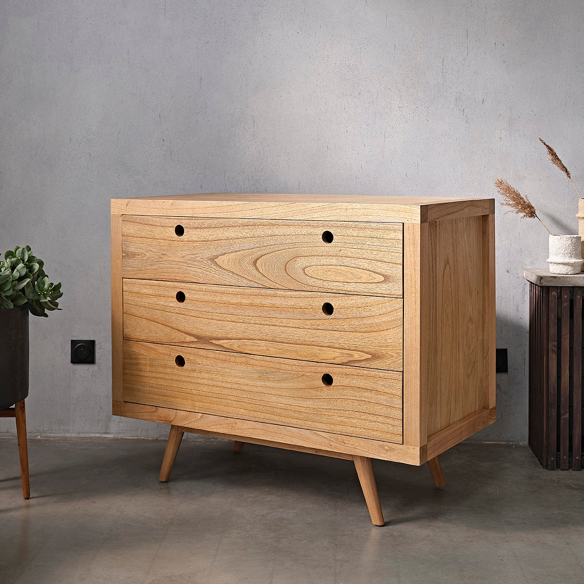 Berah Getah Esmée commode mindi massif 110 cm 3 tiroirs