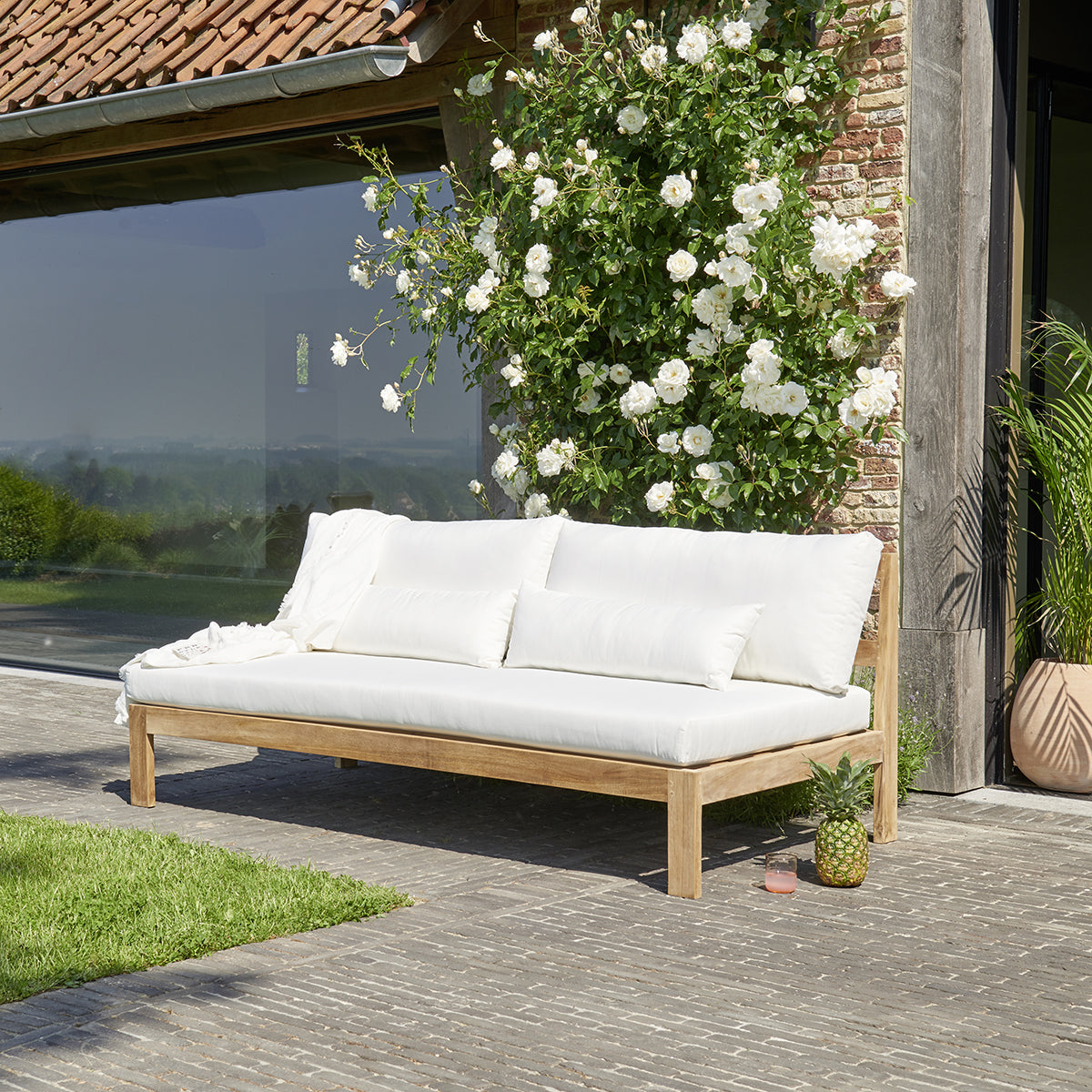 Berah Getah Palma canapé de jardin teck blanc 3 places