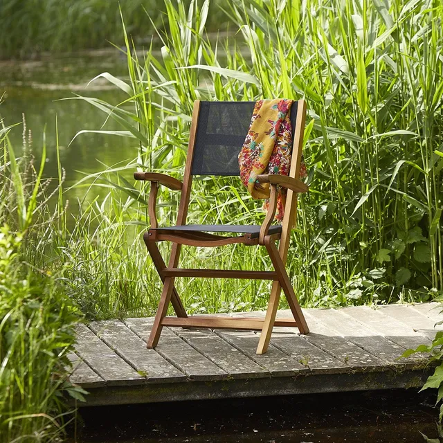 Berah Getah Hanoï fauteuil jardin acacia textilène noir