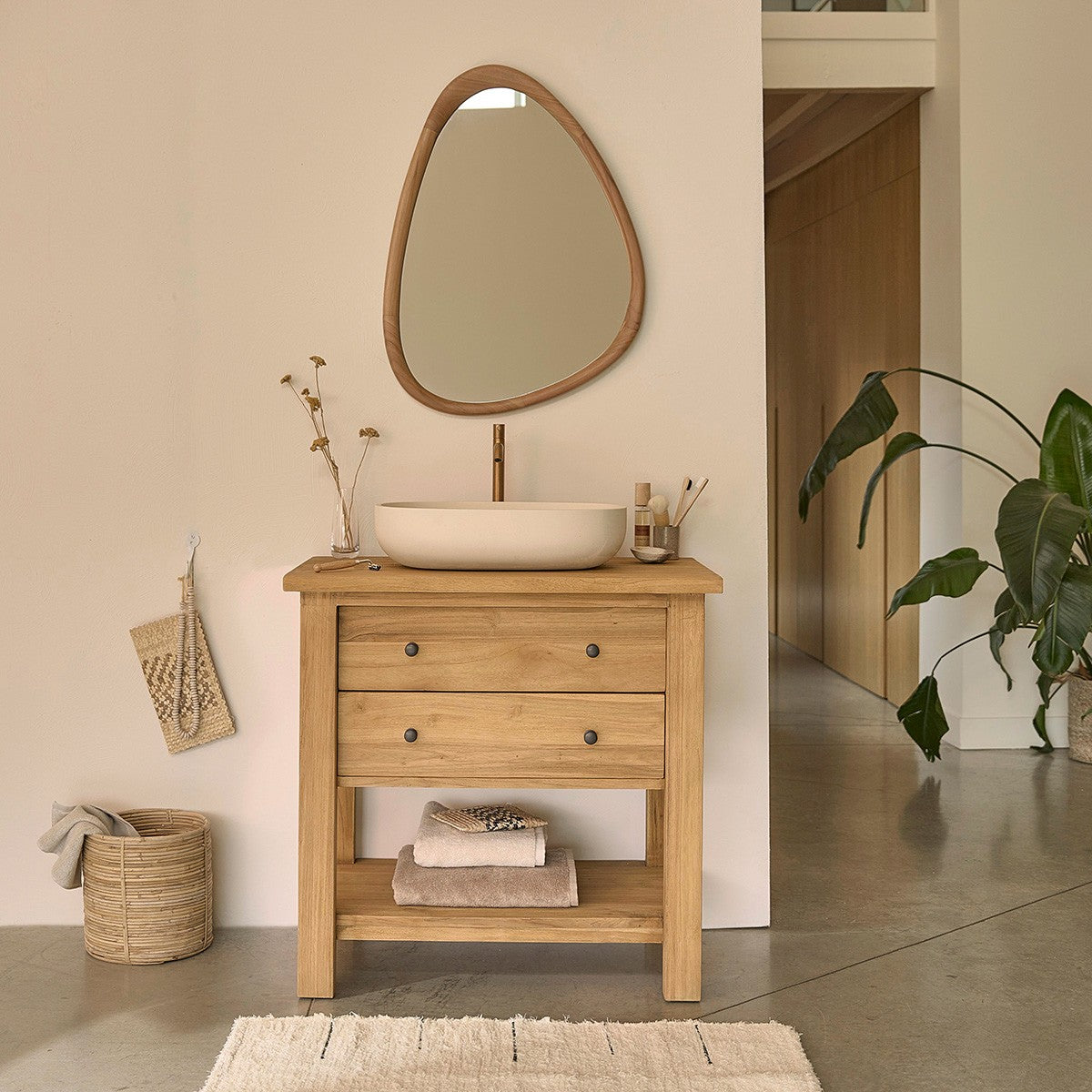 Berah Getah Belize miroir teck massif 75x60 cm organique