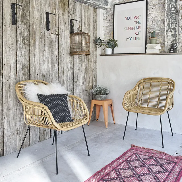 Berah Getah Bohema lot 2 fauteuils rotin métal naturel