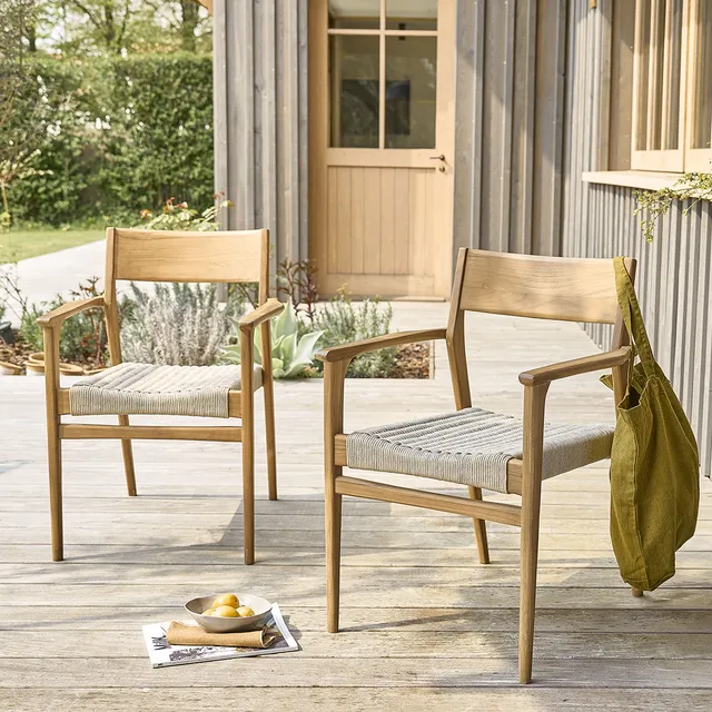 Berah Getah LIVIE fauteuil jardin teck cordage beige lot 2