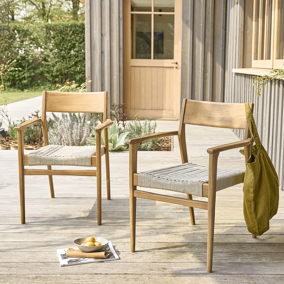 Berah Getah LIVIE fauteuil jardin teck cordage beige lot 2