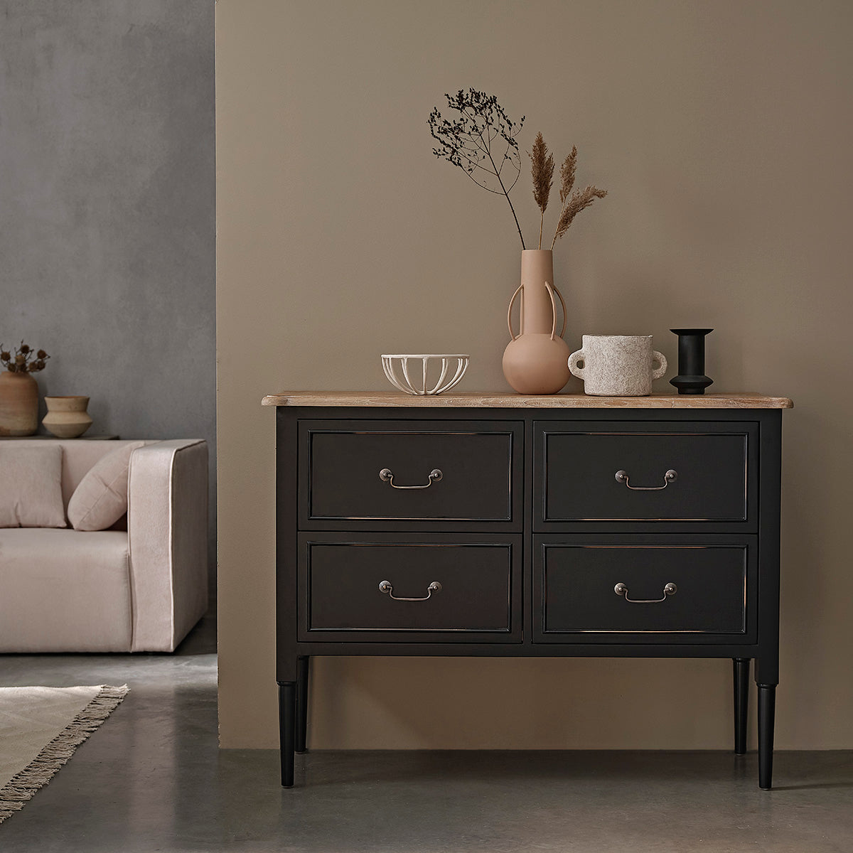 Berah Getah BASTIDE commode acajou 120 cm 4 tiroirs noire