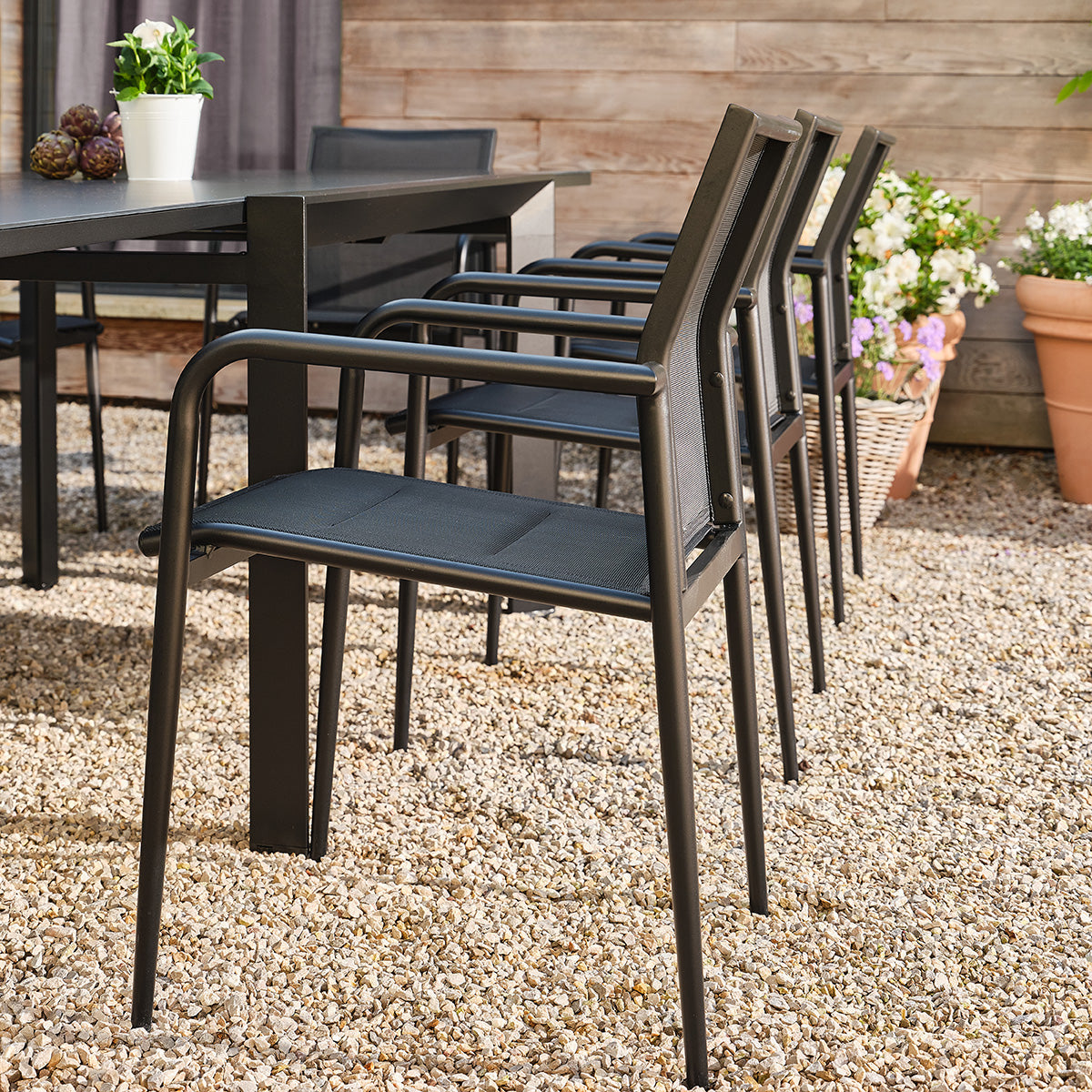 Berah Getah Basalt fauteuil jardin alu noir lot de 2