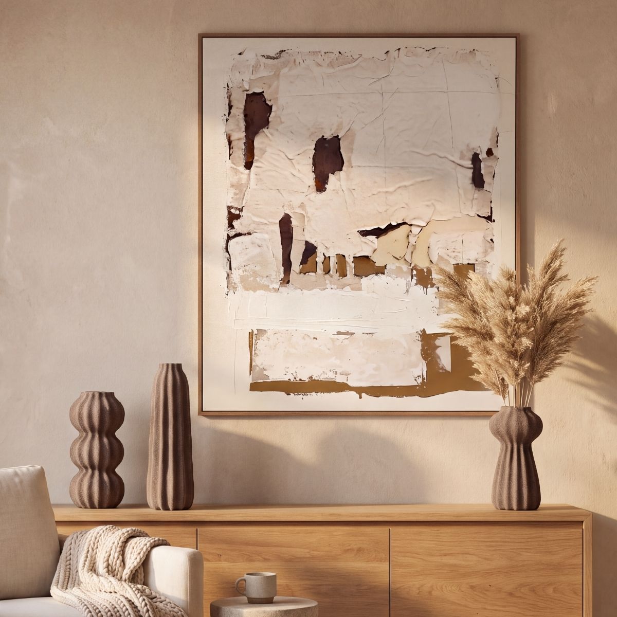 Andrea House Samaru vase ceramique beige 15,5x38 cm