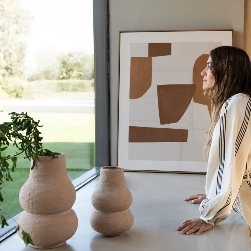 Andrea House Kaoma vase grès beige 35 cm