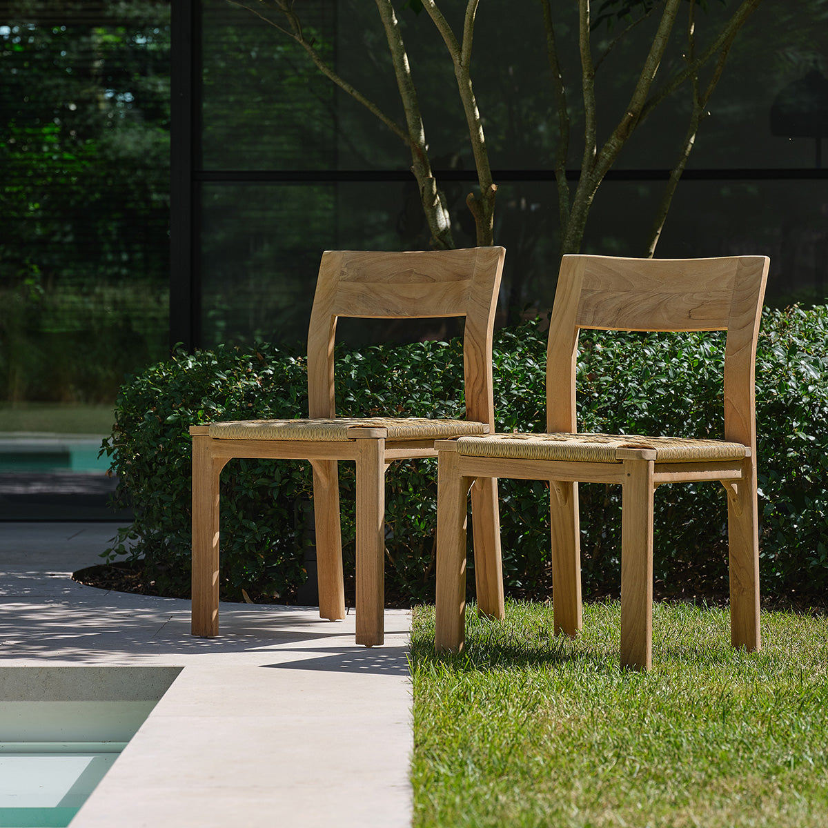 Berah Getah Piana chaise jardin teck rotin lot de 2