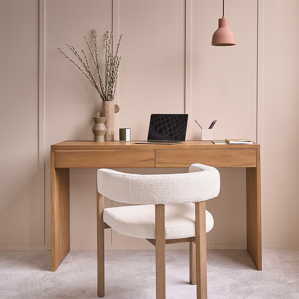 Berah Getah Tristan bureau teck massif 130 cm 2 tiroirs