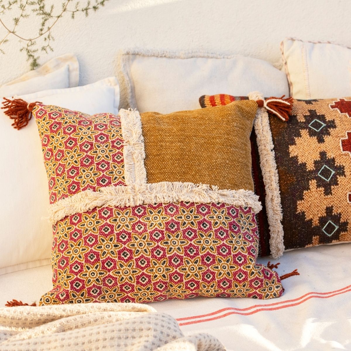 Andrea House Textil coussin coton rose à fleurs