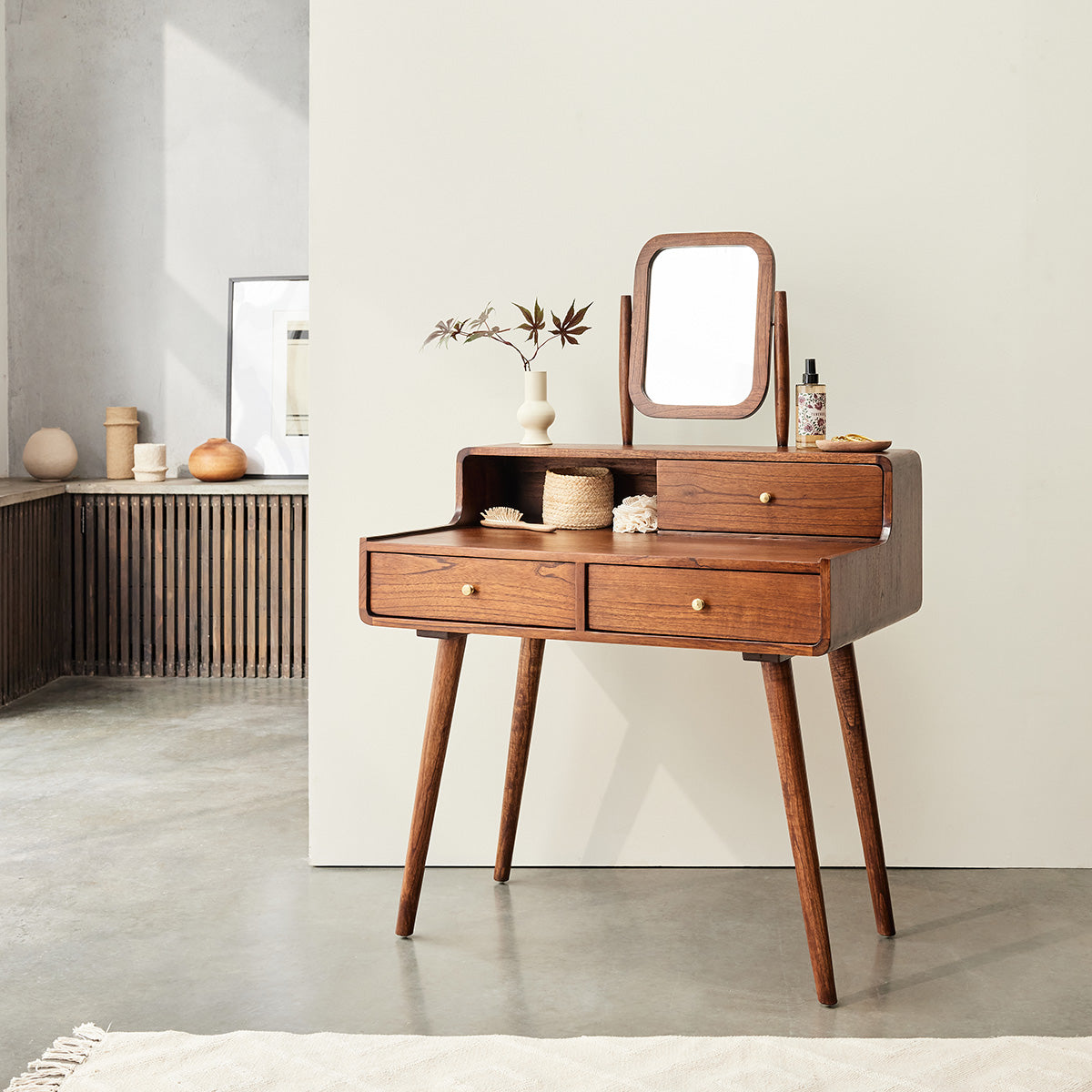 Berah Getah VINTAGE bureau mindi noyer 90 cm 3 tiroirs