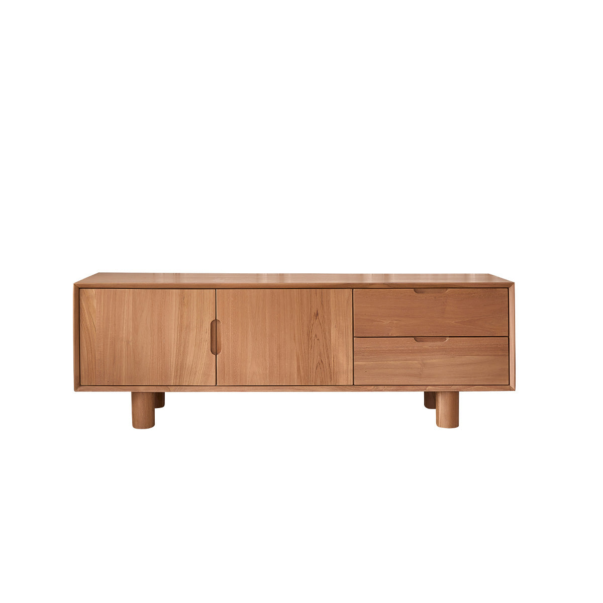 Berah Getah Gustave meuble TV teck 150cm 2 portes 2 tiroirs