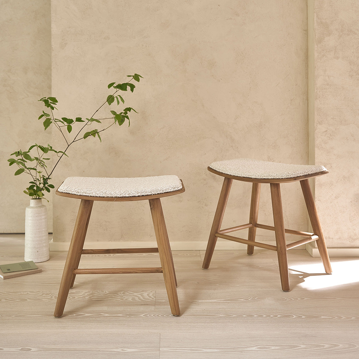 Berah Getah AMBRE lot 2 tabourets bar teck bouclette 45 cm