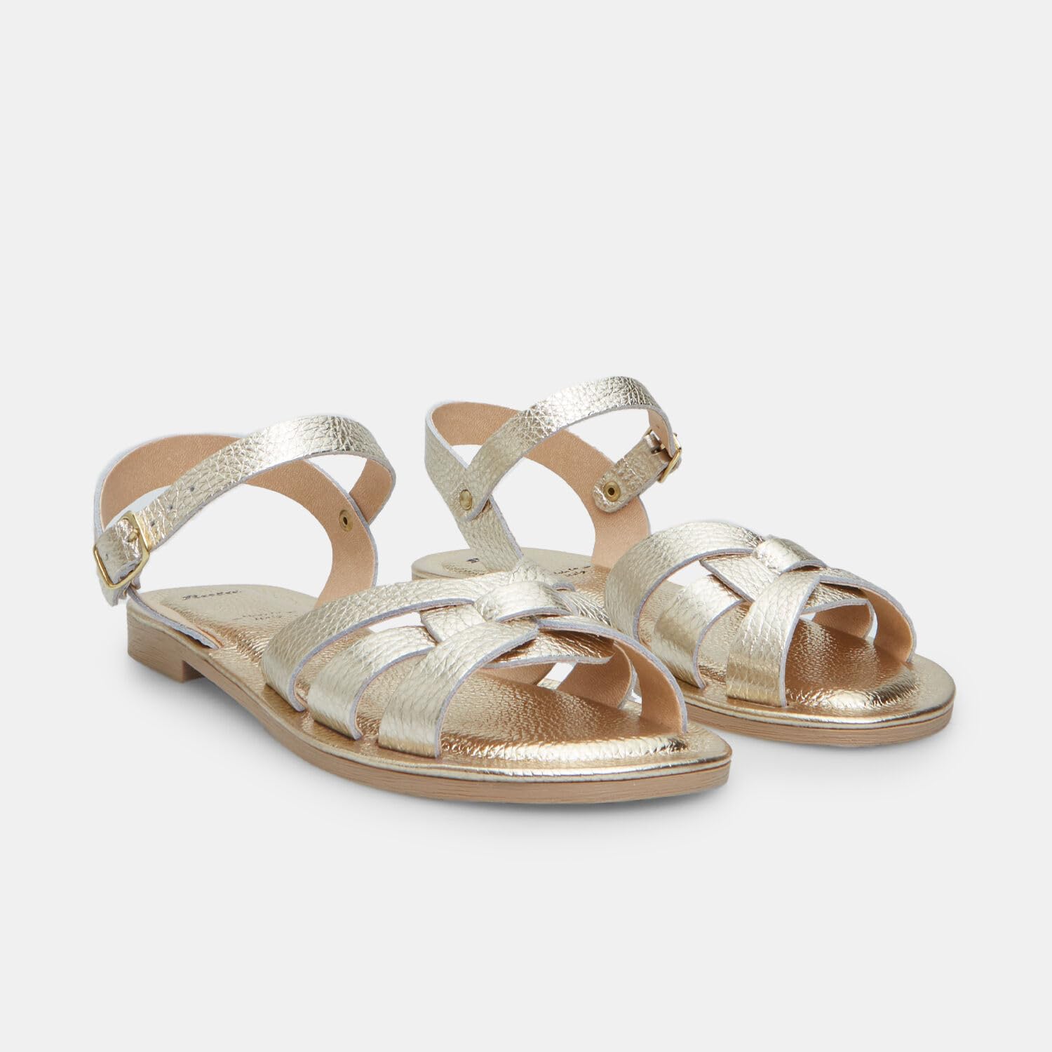 Bata Sandale Cuir Femme Plate Bandes Croisées Boucle