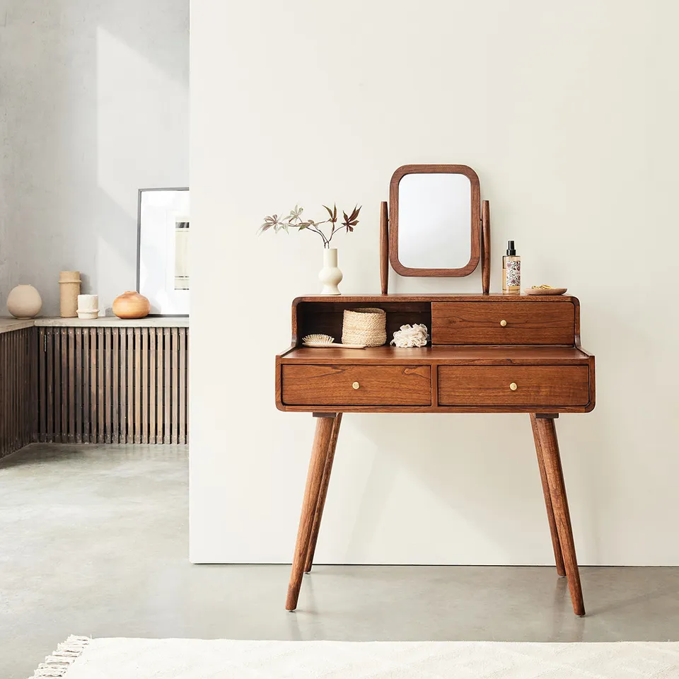 Berah Getah Chambre coiffeuse mindi noyer 90 cm miroir