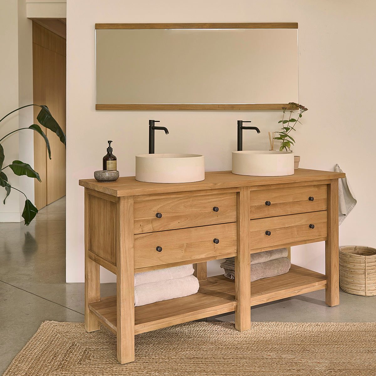 Berah Getah Salle de bain meuble teck 150 cm 4 tiroirs