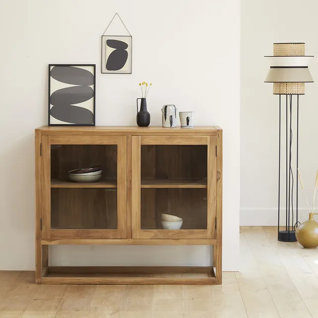 Berah Getah Boston buffet teck verre 120 cm vitrine