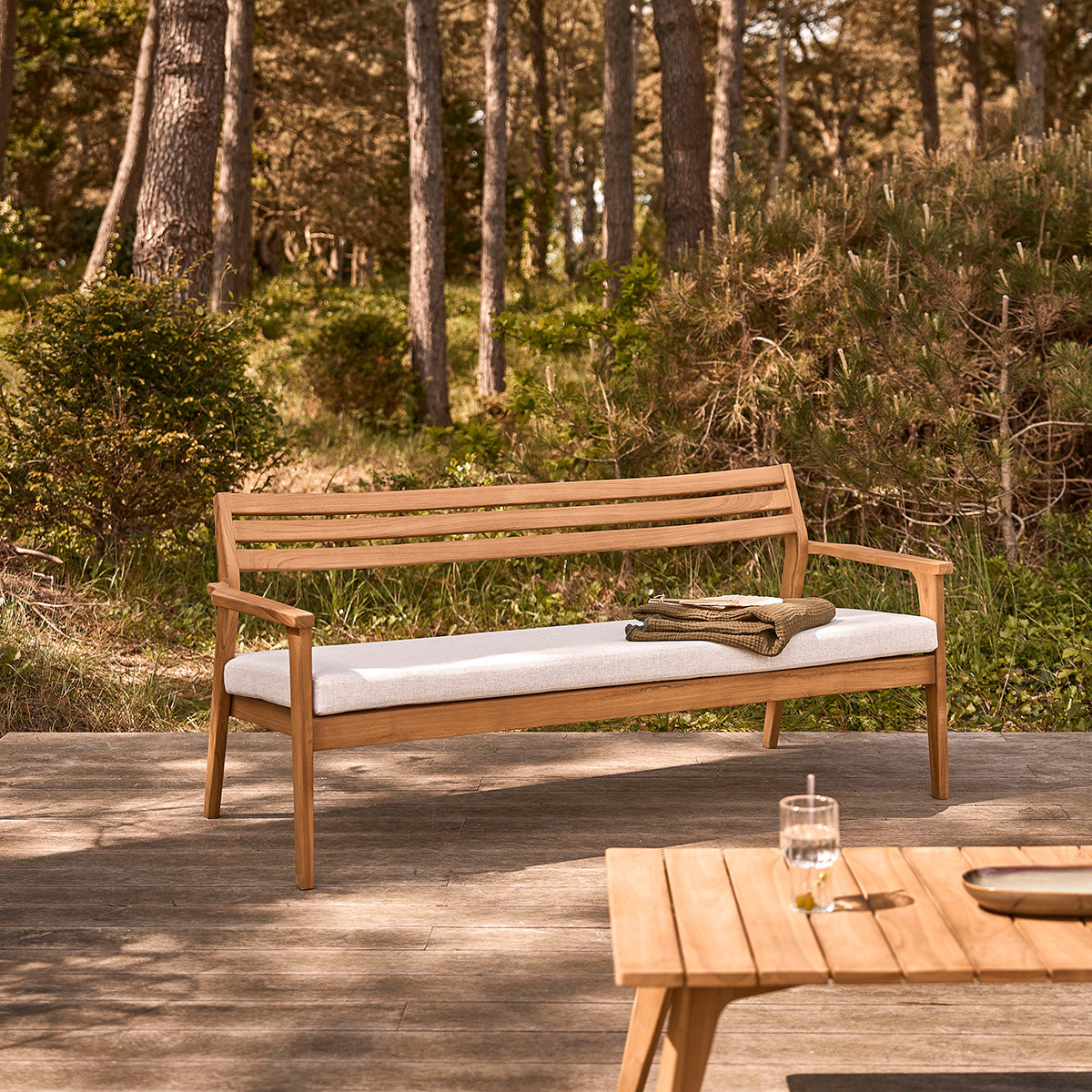 Berah Getah BARI canapé jardin teck 175 cm coussin grège