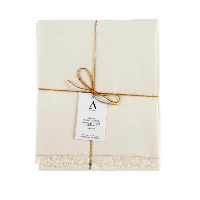 Andrea House Cocina nappe lin blanc franges 200 cm