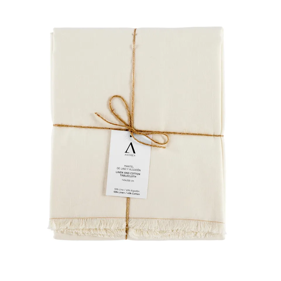Andrea House Cocina nappe lin blanc franges 200 cm