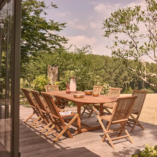 Berah Getah Bali salon de jardin teck huilé 8/10 pers