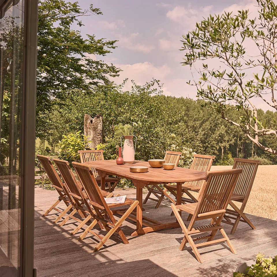 Berah Getah Bali salon de jardin teck huilé 8/10 pers