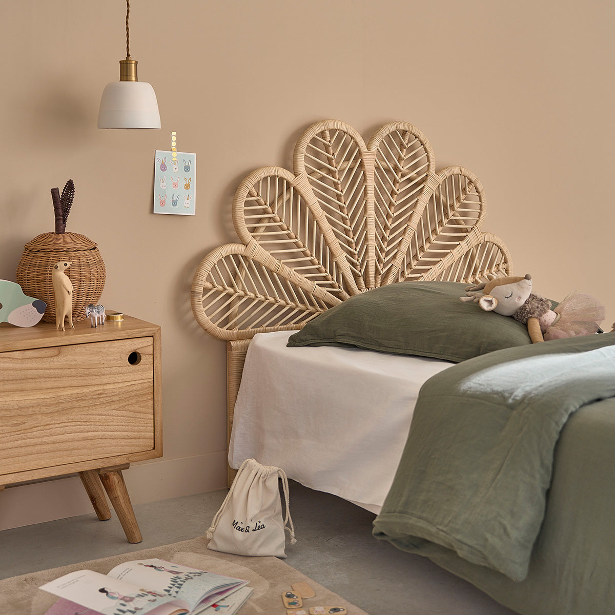 Berah Getah Colette tête de lit rotin 90 cm fleur